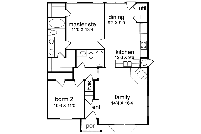 House Blueprint - Floor Plan - Main Floor for Colonial House Plan #84-743 - 2 bed, 2 bath