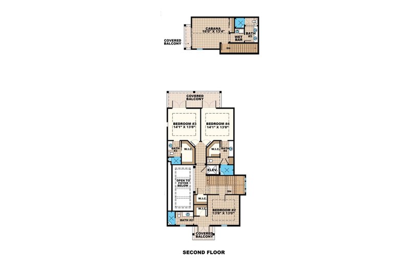 Home Plan - Floor Plan - Upper Floor for Beach House Plan #27-486 - 5 bed, 7 bath