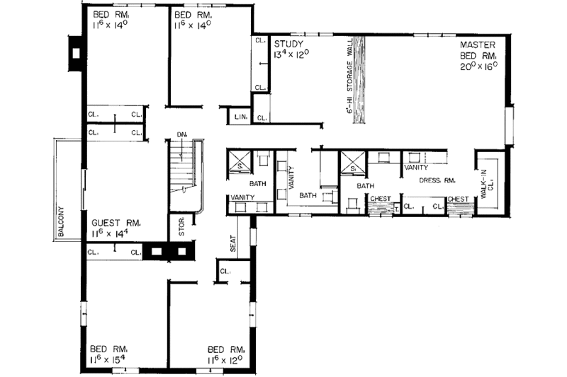 Dream House Plan - Floor Plan - Upper Floor for Country House Plan #72-550 - 6 bed, 4.5 bath