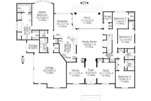 Floor Plan - Main Floor for Southern House Plan #406-137 - 4 bed, 3.5 bath