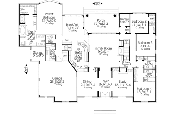 Floor Plan - Main Floor for Southern House Plan #406-137 - 4 bed, 3.5 bath