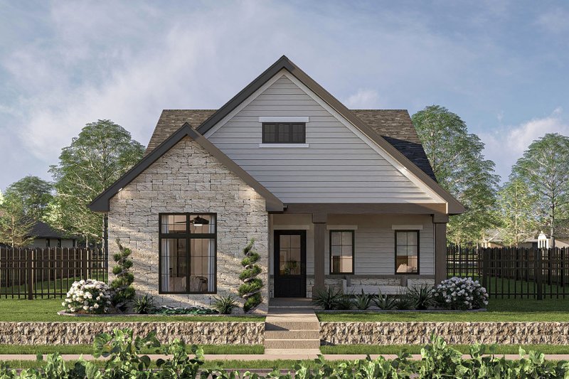 House Blueprint - Exterior - Front Elevation 2 for Craftsman House Plan #455-423 - 3 bed, 2 bath