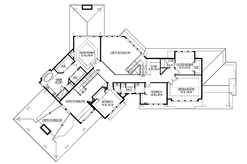 House Blueprint - Floor Plan - Upper Floor for Craftsman House Plan #132-348 - 5 bed, 4.5 bath