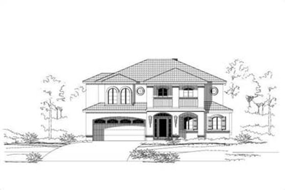 Exterior - Front Elevation for Mediterranean House Plan #411-163 - 3 bed, 3.5 bath