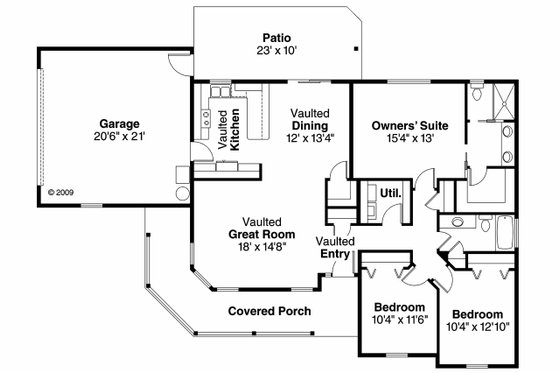 Floor Plan - Main Floor for Farmhouse House Plan #124-686 - 3 bed, 2 bath