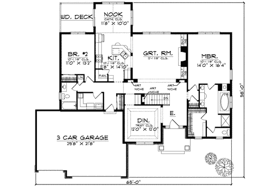 Floor Plan - Main Floor for Traditional House Plan #70-607 - 2 bed, 2 bath