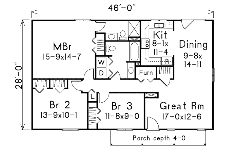 House Plan Design - Floor Plan - Main Floor for Cottage House Plan #57-527 - 3 bed, 2 bath