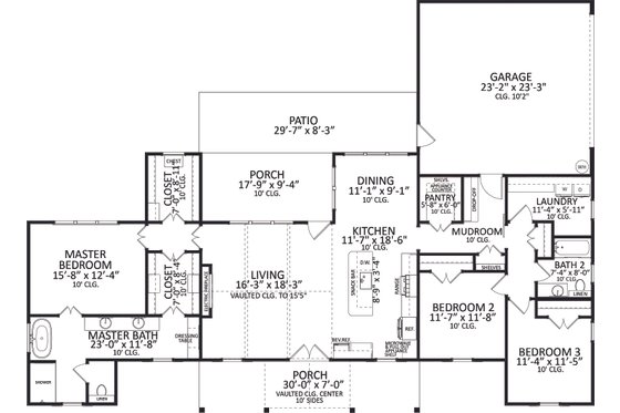 Floor Plan - Main Floor for Farmhouse House Plan #406-9670 - 3 bed, 2 bath
