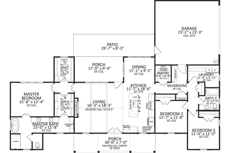 Dream House Plan - Floor Plan - Main Floor for Farmhouse House Plan #406-9670 - 3 bed, 2 bath