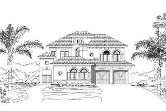 Exterior - Front Elevation for European House Plan #411-818 - 4 bed, 4.5 bath