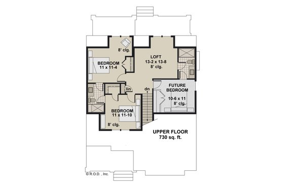 Floor Plan - Upper Floor for Farmhouse House Plan #51-1455 - 3 bed, 3.5 bath