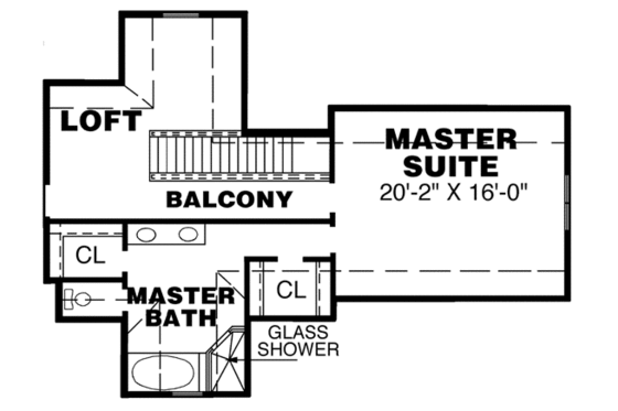 Floor Plan - Upper Floor for Southern House Plan #34-174 - 2 bed, 2 bath
