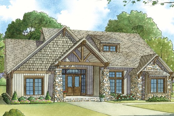 Exterior - Front Elevation 3 for Ranch House Plan #17-3408 - 5 bed, 3 bath