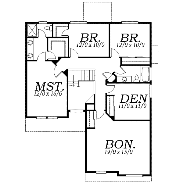Traditional Floor Plan - Upper Floor Plan #130-106