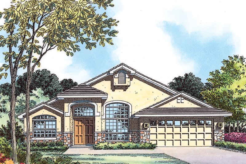 Architectural House Design - Exterior - Front Elevation 3 for Mediterranean House Plan #417-819 - 3 bed, 2 bath