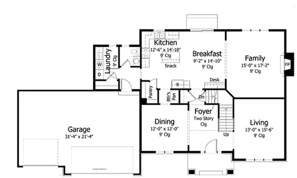 Architectural House Design - Colonial Floor Plan - Main Floor Plan #51-1011