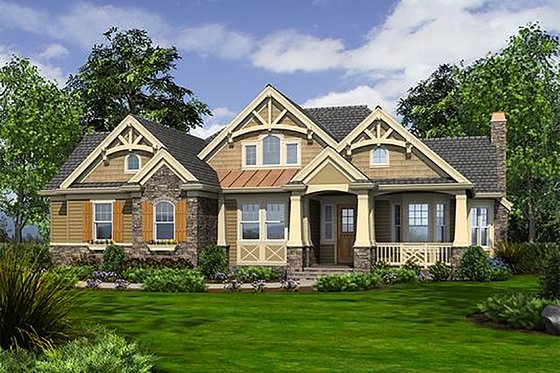 Exterior - Front Elevation 3 for Craftsman House Plan #132-230 - 2 bed, 2.5 bath
