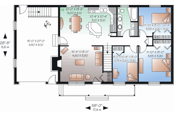 Floor Plan - Main Floor for Ranch House Plan #23-2272 - 3 bed, 1 bath