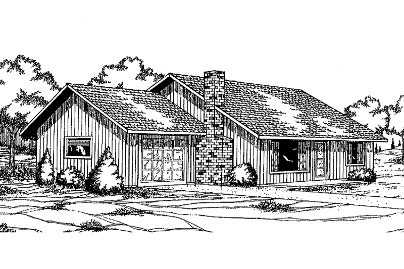 Home Plan - Exterior - Front Elevation 3 for Contemporary House Plan #60-758 - 3 bed, 1 bath