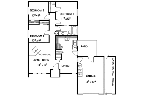 Floor Plan - Main Floor for Contemporary House Plan #60-683 - 3 bed, 1 bath