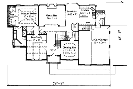 Floor Plan - Main Floor for Traditional House Plan #75-157 - 3 bed, 3 bath