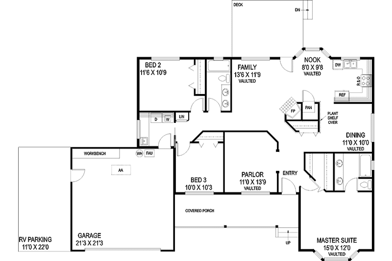 House Blueprint - Floor Plan - Main Floor for Country House Plan #60-1007 - 3 bed, 2 bath