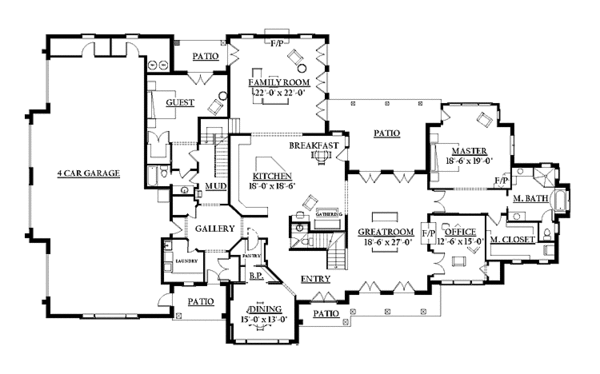 Architectural House Design - European Floor Plan - Main Floor Plan #937-21