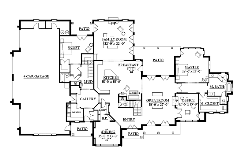 Home Plan - Floor Plan - Main Floor for European House Plan #937-21 - 5 bed, 4.5 bath