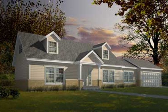 Exterior - Front Elevation for Colonial House Plan #100-407 - 3 bed, 2 bath