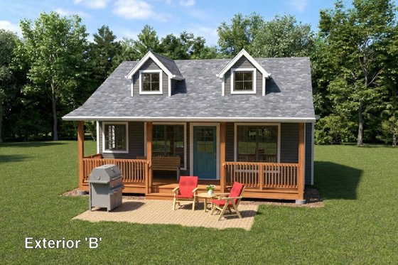 Exterior - Front Elevation 3 for Cabin House Plan #126-216 - 1 bed, 1 bath