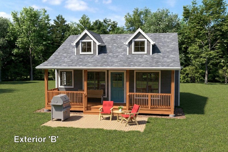 House Blueprint - Exterior - Front Elevation 3 for Cabin House Plan #126-216 - 1 bed, 1 bath