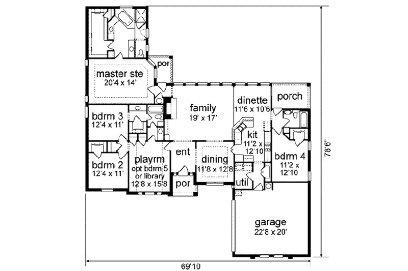 Home Plan - Floor Plan - Main Floor for Traditional House Plan #84-146 - 4 bed, 3 bath