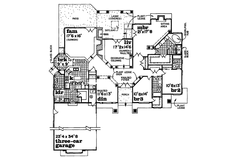 Architectural House Design - Floor Plan - Main Floor for Mediterranean House Plan #47-858 - 3 bed, 3.5 bath