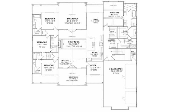 Floor Plan - Main Floor for Farmhouse House Plan #1096-123 - 4 bed, 3.5 bath