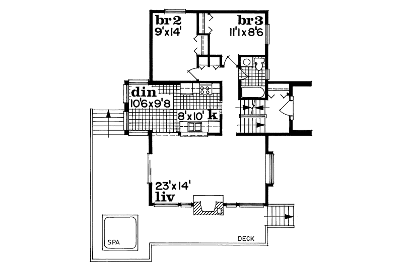 House Blueprint - Floor Plan - Main Floor for Contemporary House Plan #47-728 - 3 bed, 2 bath