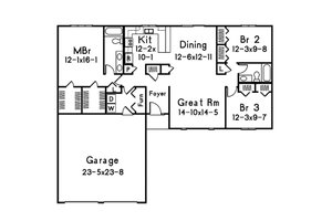 Floor Plan - Main Floor for Ranch House Plan #57-674 - 3 bed, 2 bath