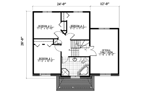 Floor Plan - Upper Floor for European House Plan #138-267 - 3 bed, 1 bath