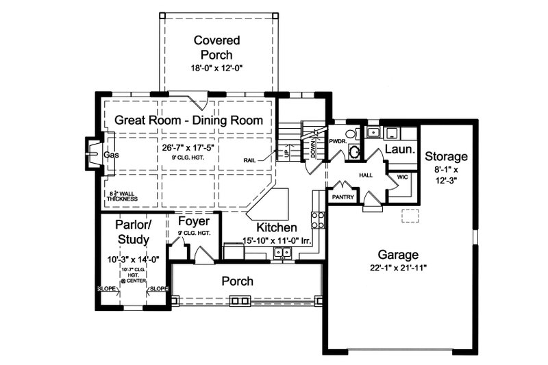 Home Plan - Floor Plan - Main Floor for Traditional House Plan #46-875 - 4 bed, 2.5 bath