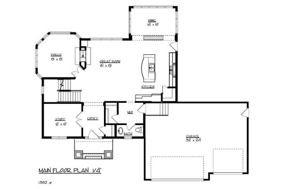 Floor Plan - Main Floor for Craftsman House Plan #320-491 - 3 bed, 3.5 bath