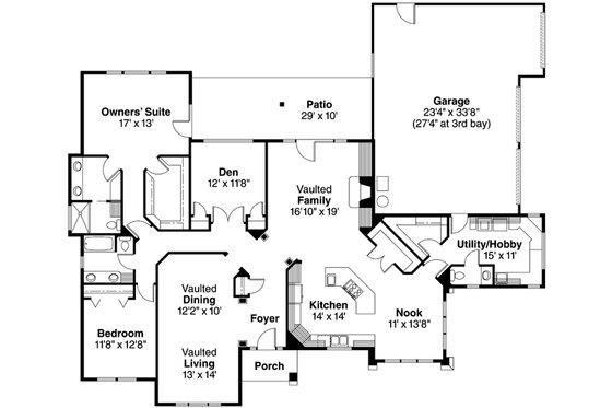 Floor Plan - Main Floor for Mediterranean House Plan #124-352 - 3 bed, 2.5 bath