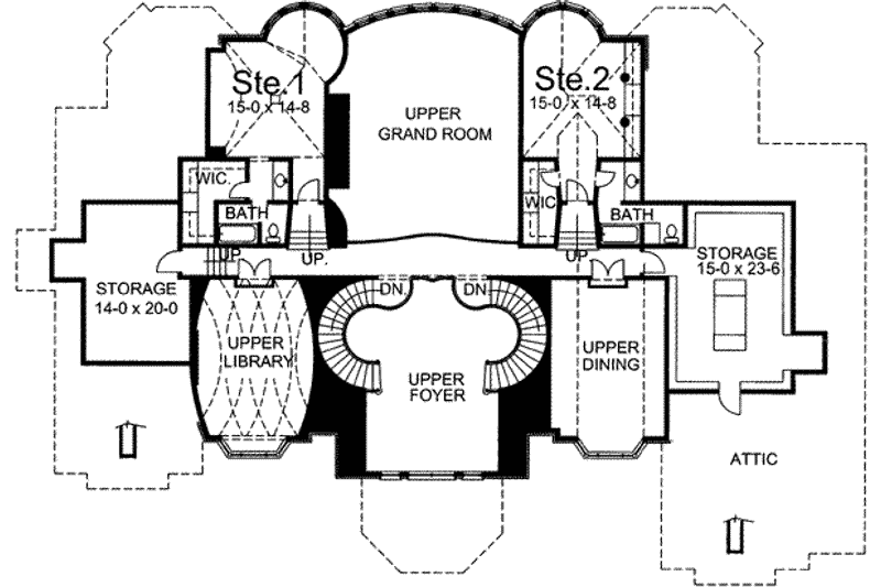 House Blueprint - Floor Plan - Upper Floor for European House Plan #119-170 - 3 bed, 3.5 bath