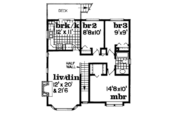 Floor Plan - Upper Floor for Traditional House Plan #47-135 - 3 bed, 1 bath