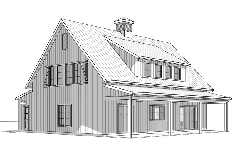 House Blueprint - Exterior - Rear Elevation 2 for Barndominium House Plan #1114-72 - 4 bed, 2.5 bath