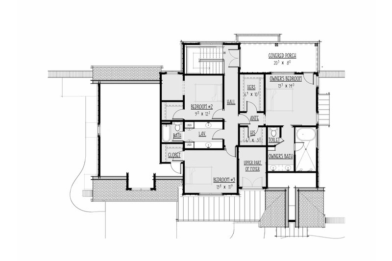 House Blueprint - Floor Plan - Upper Floor for Farmhouse House Plan #1088-17 - 4 bed, 3 bath