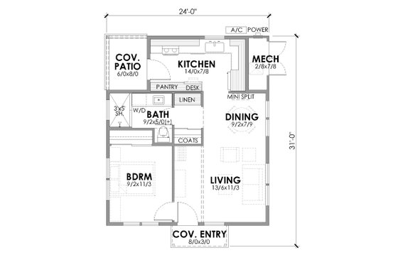 Floor Plan - Main Floor for Modern House Plan #1105-10 - 1 bed, 1 bath