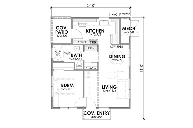Home Plan - Floor Plan - Main Floor for Modern House Plan #1105-10 - 1 bed, 1 bath