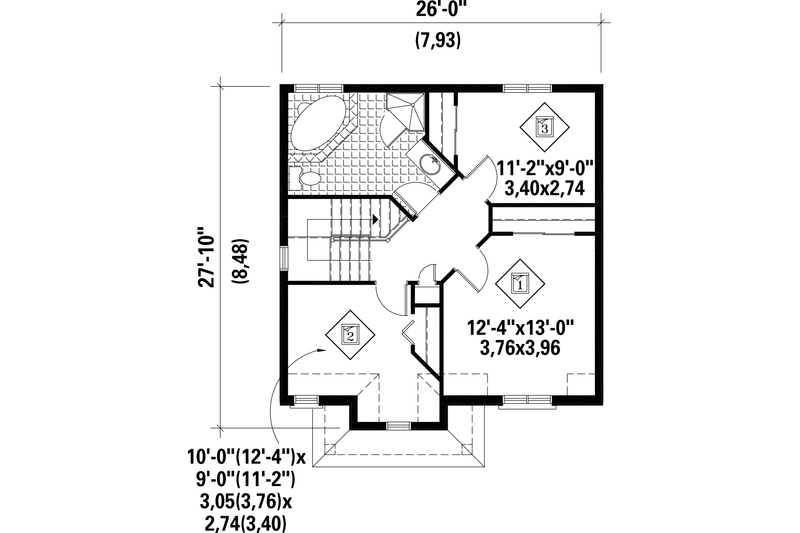 House Plan Design - Floor Plan - Upper Floor for European House Plan #25-4711 - 3 bed, 1 bath