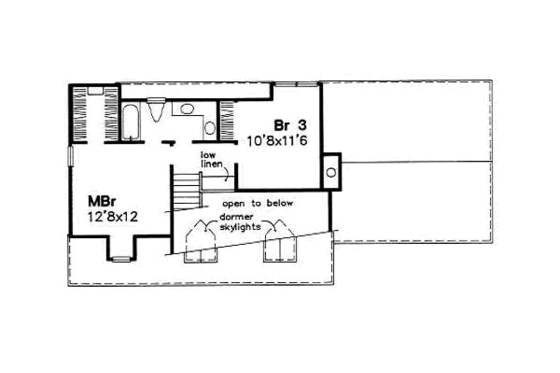 Floor Plan - Upper Floor for Colonial House Plan #50-141 - 3 bed, 2 bath
