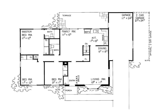 Floor Plan - Main Floor for Ranch House Plan #72-491 - 3 bed, 2 bath