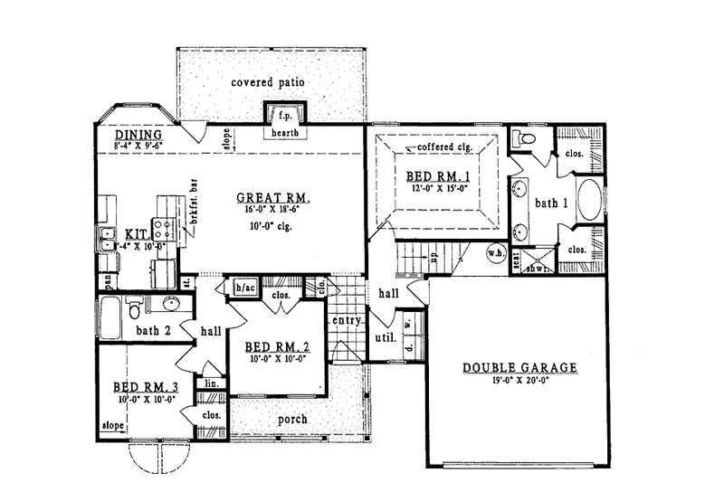 Architectural House Design - Floor Plan - Main Floor for Country House Plan #42-584 - 3 bed, 2 bath